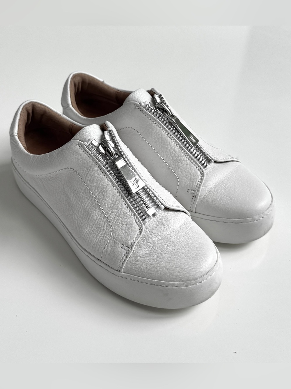 FRYE White Leather Zip-Front Slip-On Sneakers SZ 7